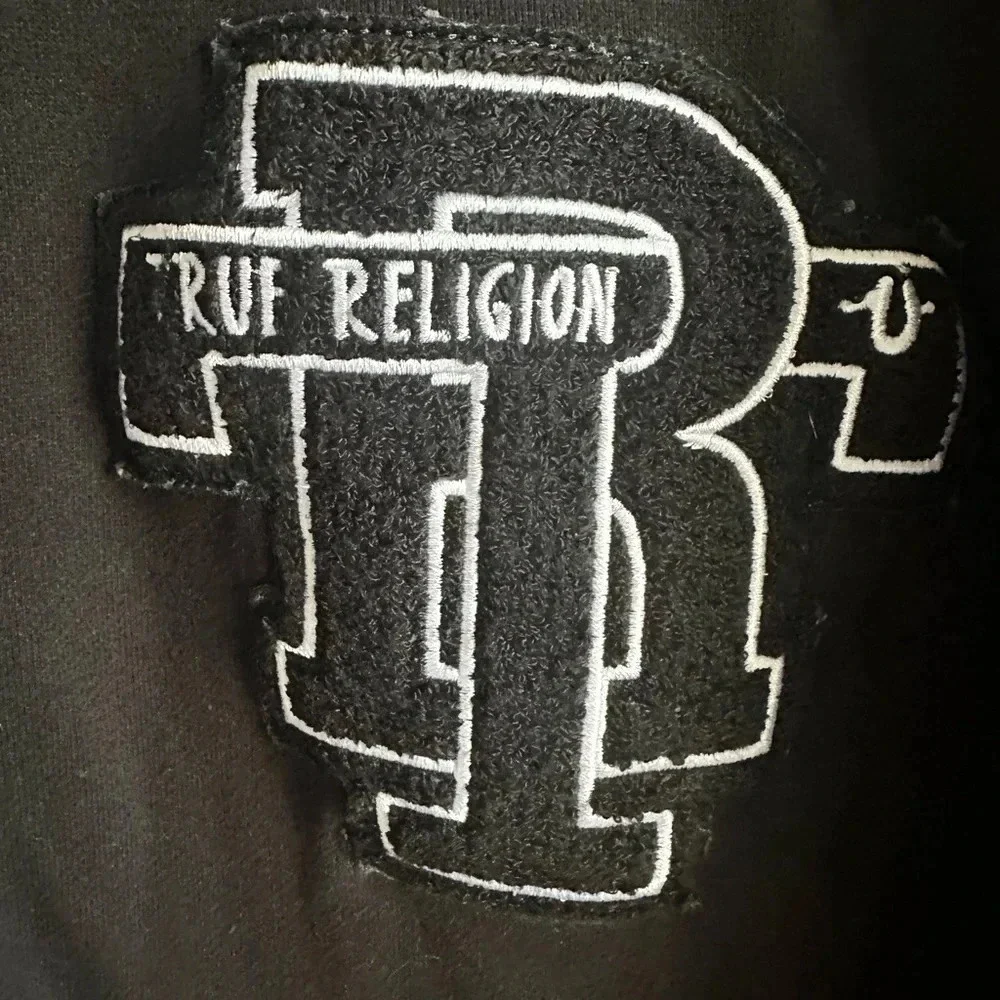 True Religion Logo Hooded Cotton Varsity/Bomber Jacket. Size XL
